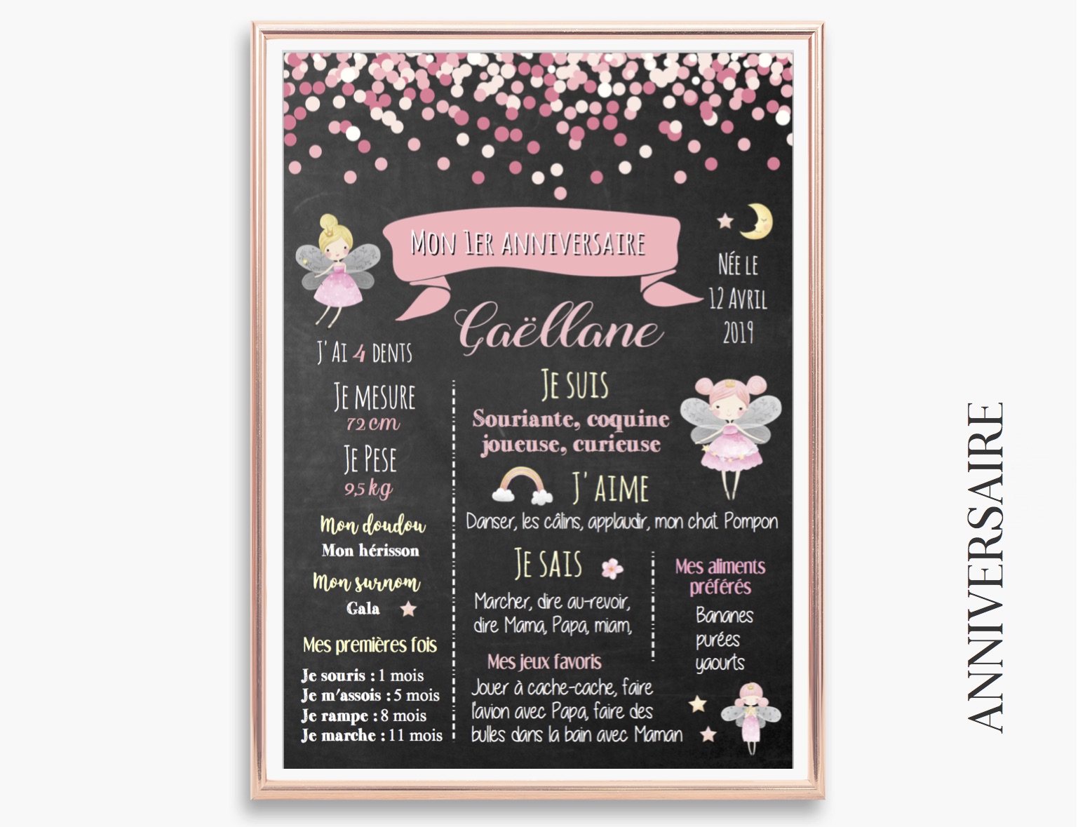 Affiche D Anniversaire Collection Gaellane Mon Rose Pompon Vos Affiches Personnalisees Naissance Anniversaire Bapteme Mariage Carte Etapes Grossesse Bebe