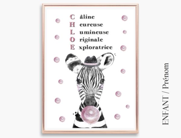 Affiche Prenom Collection Chloe Mon Rose Pompon Vos Affiches Personnalisees Naissance Anniversaire Bapteme Mariage Carte Etapes Grossesse Bebe