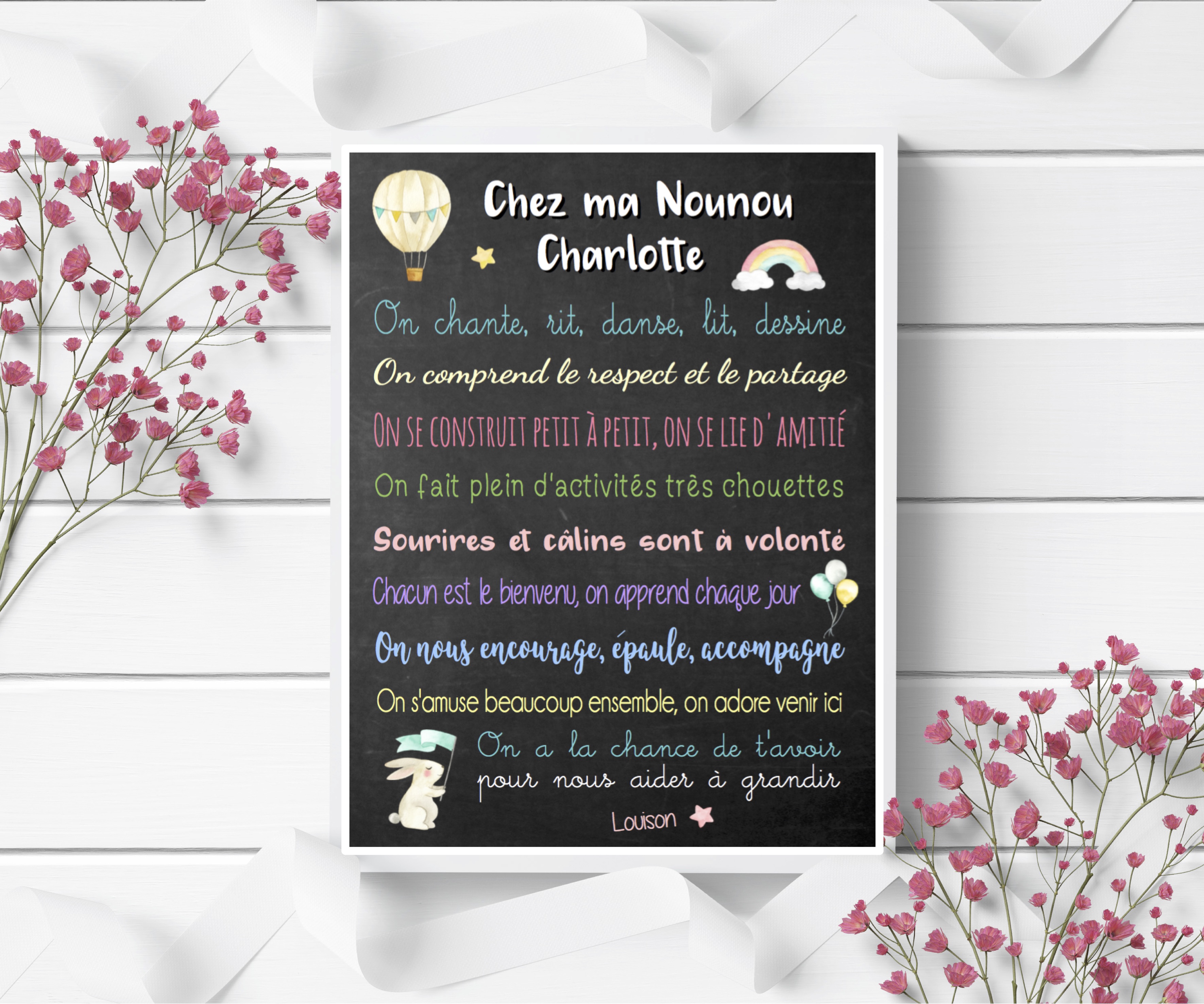 Affiche Collection Chez Ma Nounou Mon Rose Pompon Vos Affiches Personnalisees Naissance Anniversaire Bapteme Mariage Carte Etapes Grossesse Bebe